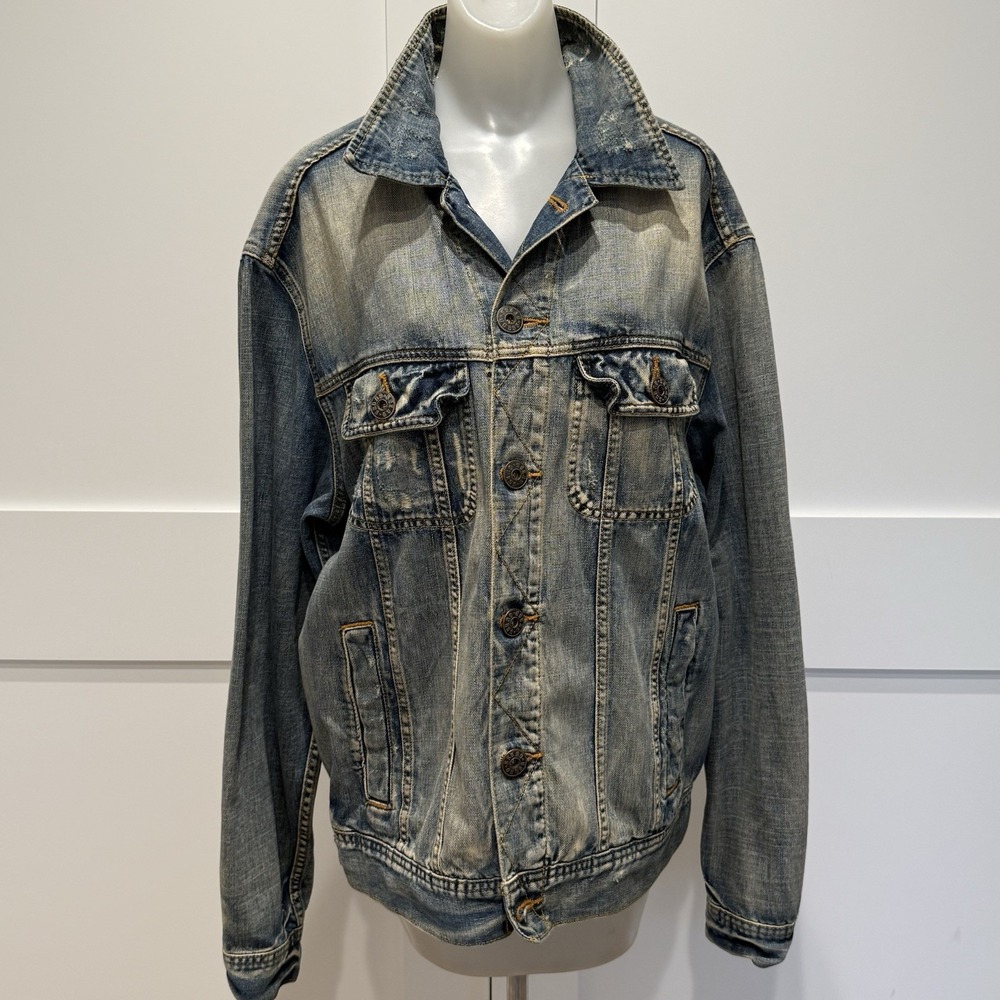 Guess Jeans Distressed Denim Utility Jacket Cargo Pockets Y2K Blue Men's L